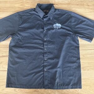 Harriton Men's Grey Short Sleeve Snap Work Shirt Sz 2XL Rebel Biker Tough Skulls